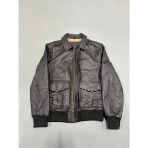 St. John's Bay Men's Leather Bomber Jacket Size Small Brown Flight Pilot Coat